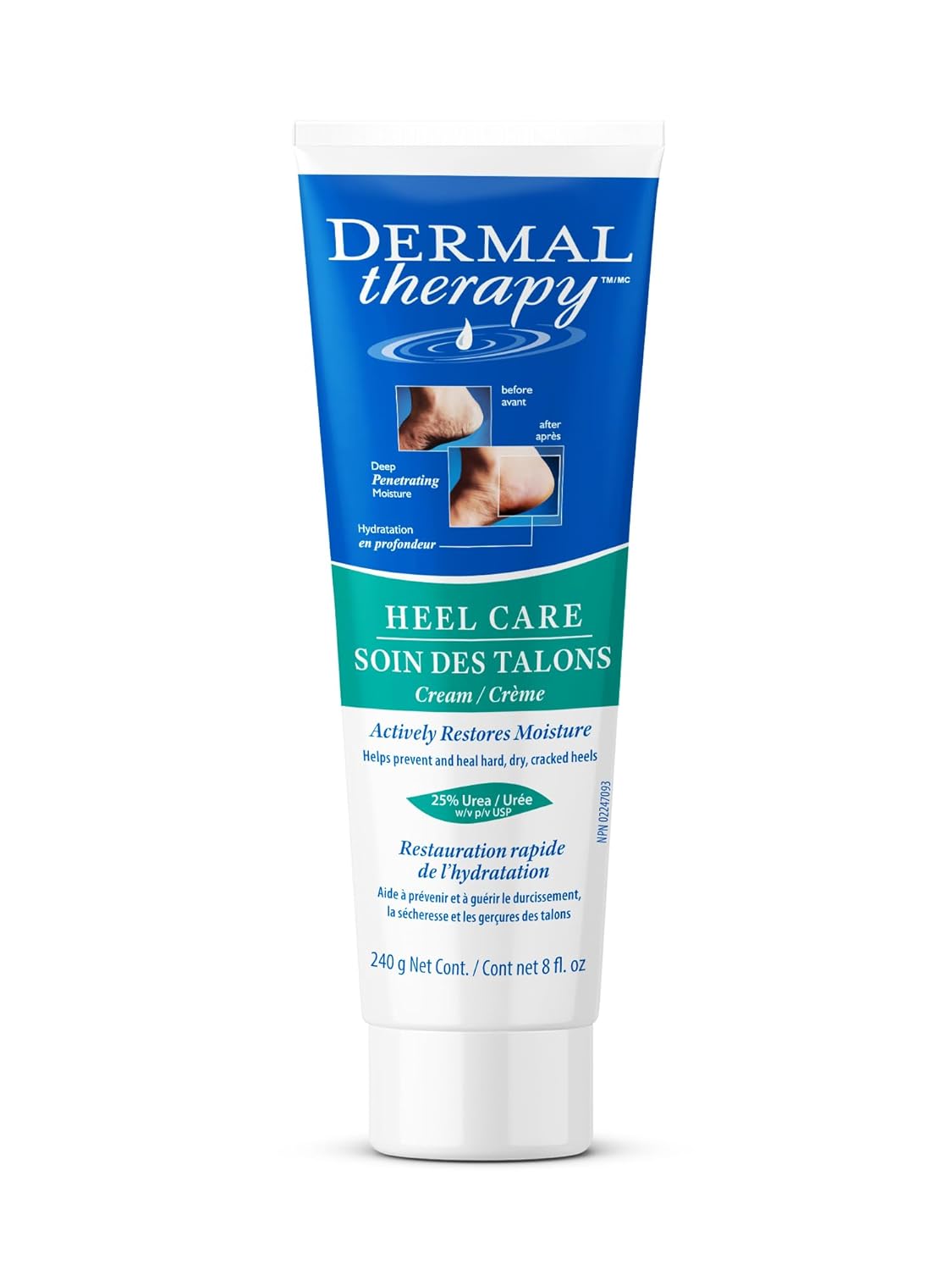 Dermal Therapy Heel Care Cream - Deeply Moisturizes & Repairs with Intensive Cracked Heel Cream - 25% Urea, 6% AHA & Silk Amino Acids for Soft Skin - Fast Results & Non-Greasy Formula - 8 oz / 240 ml