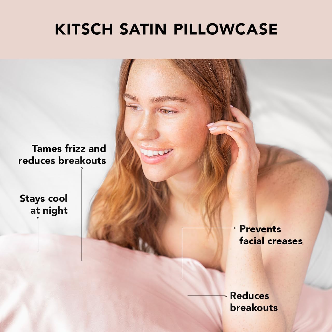 Kitsch Satin Pillowcase, Softer Than Silk Pillow Cases King, Cooling Pillow Covers, Satin Pillowcase with Zipper for Hair, Skin & Quality Sleep, Wrinkle-Free & Smooth, King Size 19"x36", Blush