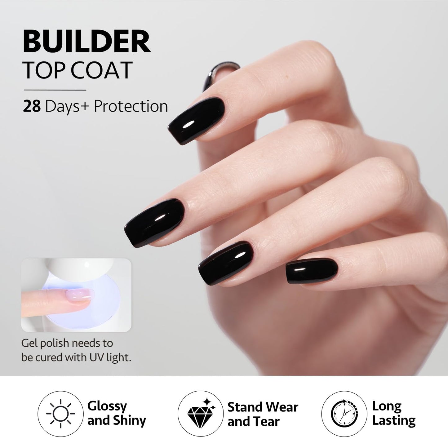 GAOY Builder Top Coat Gel, 16ml No Wipe Clear Rubber Top Coat for Gel Nail Polish, High Gloss Varnish for Long Lasting UV Light Cure Nail Art DIY