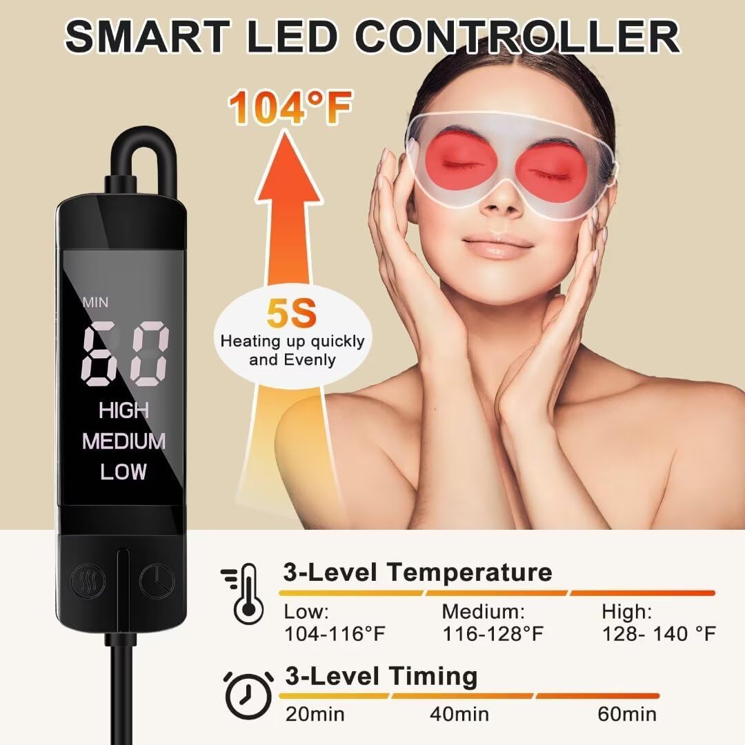 Kovnlo Heated Eye Mask, Washable USB Electric Warm Compress Eye Heating Pad for Dry Eyes, Blepharitis, Syndrome, Chalazion, Stye, MGD and Steam Moist to Unclog Glands