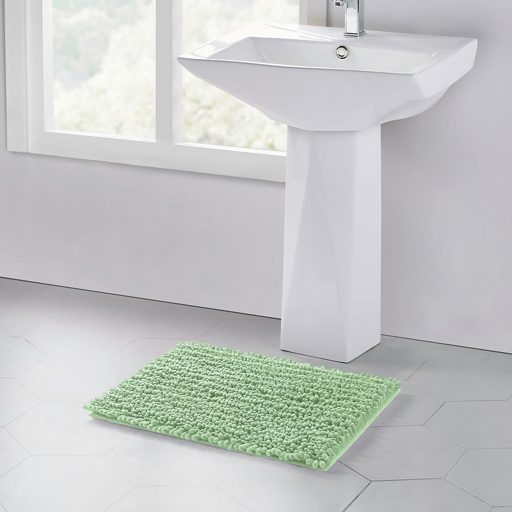 Walensee Large Bathroom Rug Non Slip Bath Mat (72x24 Inch Sage Green) Water Absorbent Super Soft Shaggy Chenille Machine Washable Dry Extra Thick Perfect Absorbant Best Plush Carpet for Shower Floor