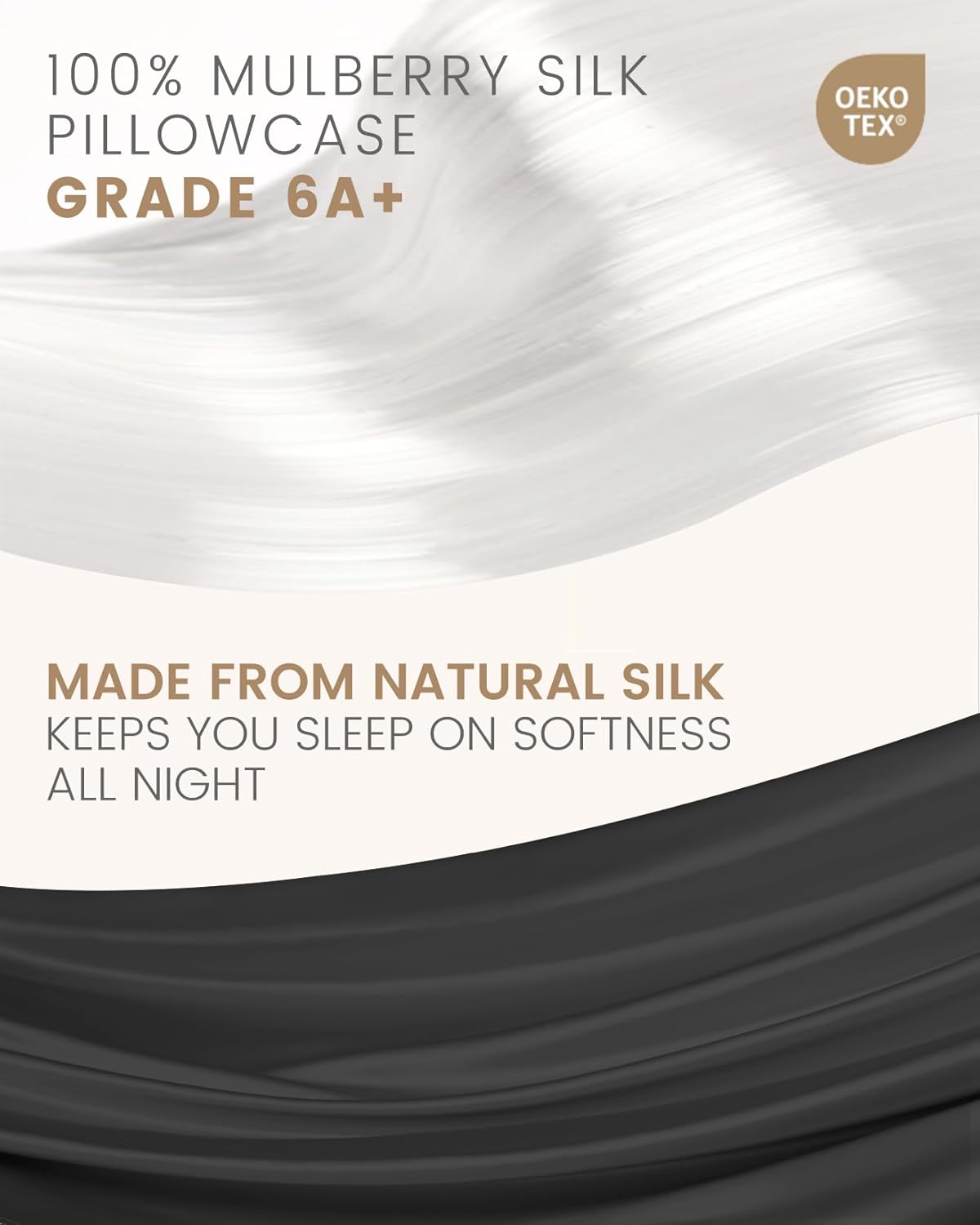 THXSILK 100% Mulberry Silk Pillowcase for Hair and Skin, Both Sides Grade 6A+ Pure Natural Silk, Soft and Breathable Black Zipper Pillowcase, Queen Size 20"x30"