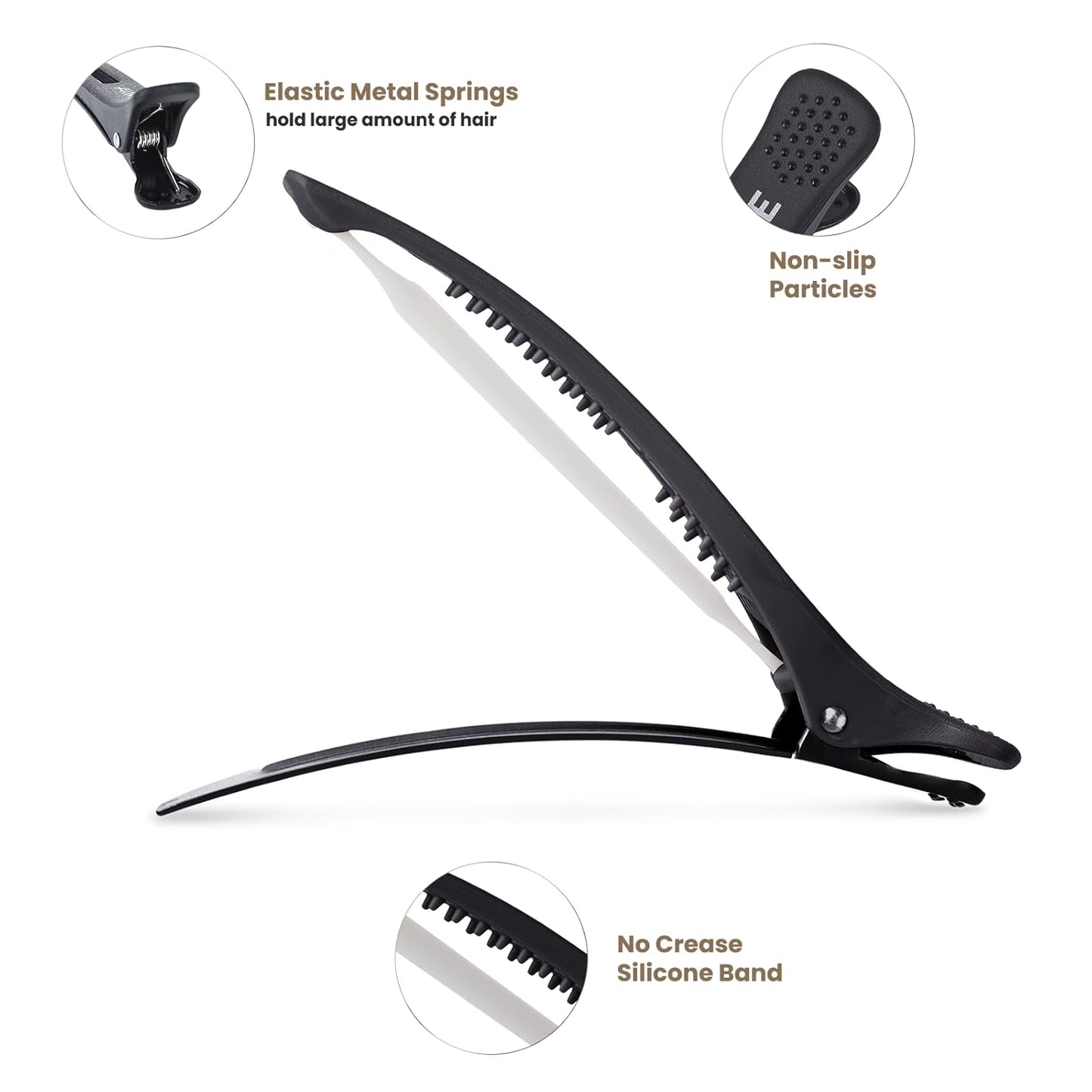 AIMIKE 12pcs Professional Hair Clips for Styling Sectioning, Non Slip Duck Billed Hair Clips with Silicone Band, Salon and Home Hair Cutting Clips for Hairdresser, Women, Men - Brown & Apricot & Black