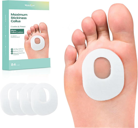 Welnove 84pcs Callus Pad with Water-Resistant Self-Stick Adhesive, Protects Foot, Heel and Toes from Rubbing and Friction,Oval Shape Design,Reduce Pressure and Friction from Shoes Rubbing-White