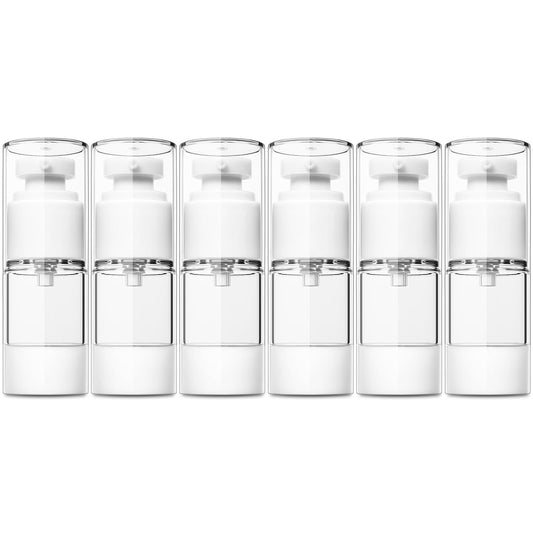 TUZAZO 6 Pack 0.5 Oz/15 ML Airless Pump Bottles, Clear Plastic Travel Size Pump Bottles, Refillable Vacuum Cosmetic Containers Lotion Dispenser for Foundation, Cream, Shampoo