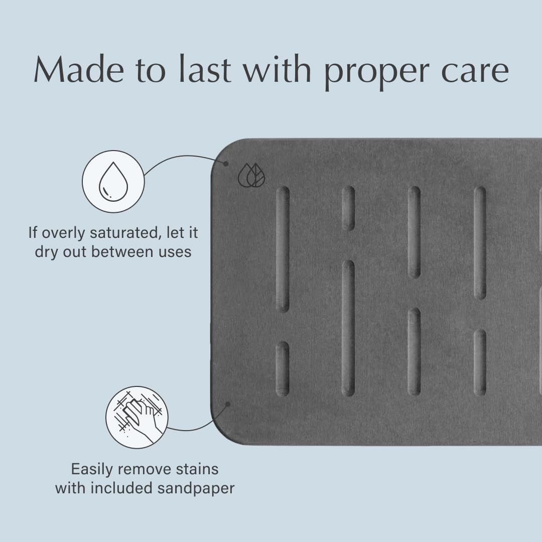 Dorai Home Bath Stone Mat 23.6"x15.4" (2-Pack) – Quick-Dry, Non-Slip Diatomite Stone Bath Mat, Rain Slate