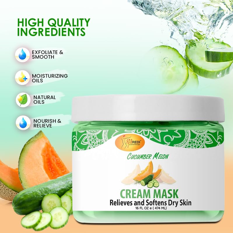 SPA REDI - Body and Foot Cream Mask, Cucumber and Melon, 16 Oz - Pedicure Massage for Tired Feet and Body, Hydrating, Fresh Skin - Infused with Hyaluronic Acid, Amino Acids, Panthenol