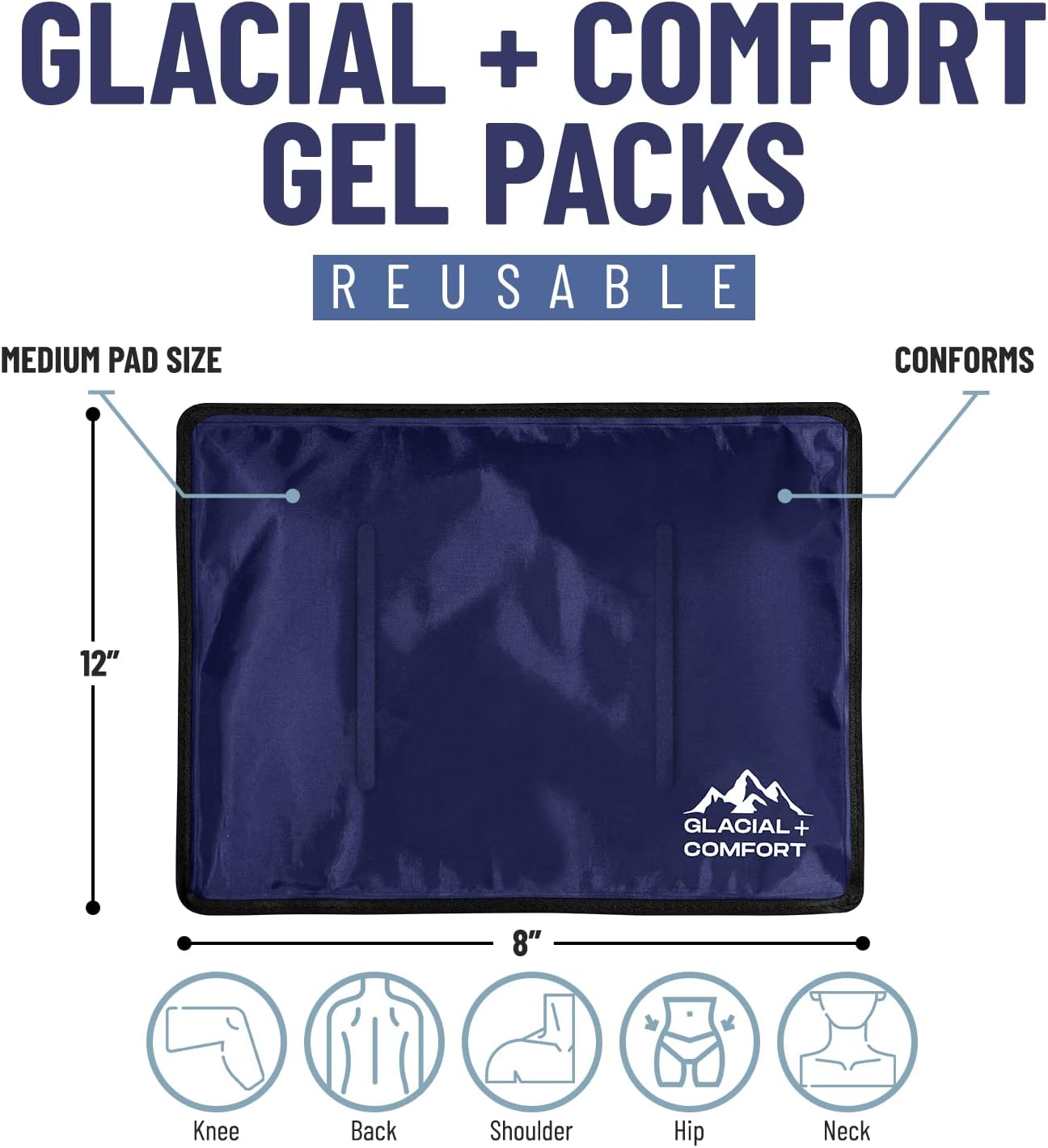 Glacial Comfort Gel Ice Pack for Back Pain - (12" x 8") Reusable Cold Pads for Hip, Knee, Shoulder Injuries, Muscle Strains, Migraine & Postpartum Recovery with Flex Technology - After Surgery.