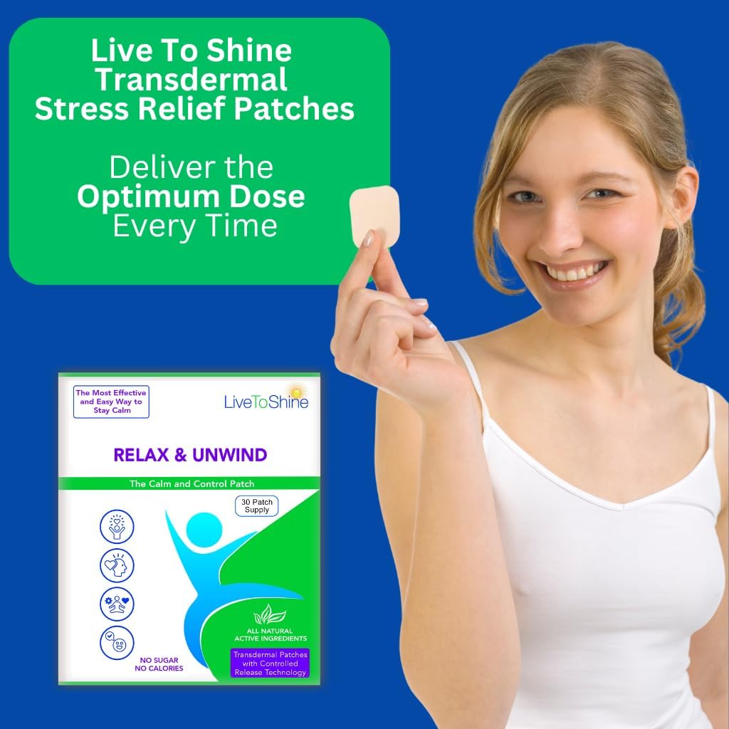 Live To Shine Relax & Unwind Patches | 30 Premium USA-Made Stress Relief Patches |Infused with Valerian, Humulus Lupulus & Calming Passionflower | Natural Way to Unwind, Decompress and ReGroup