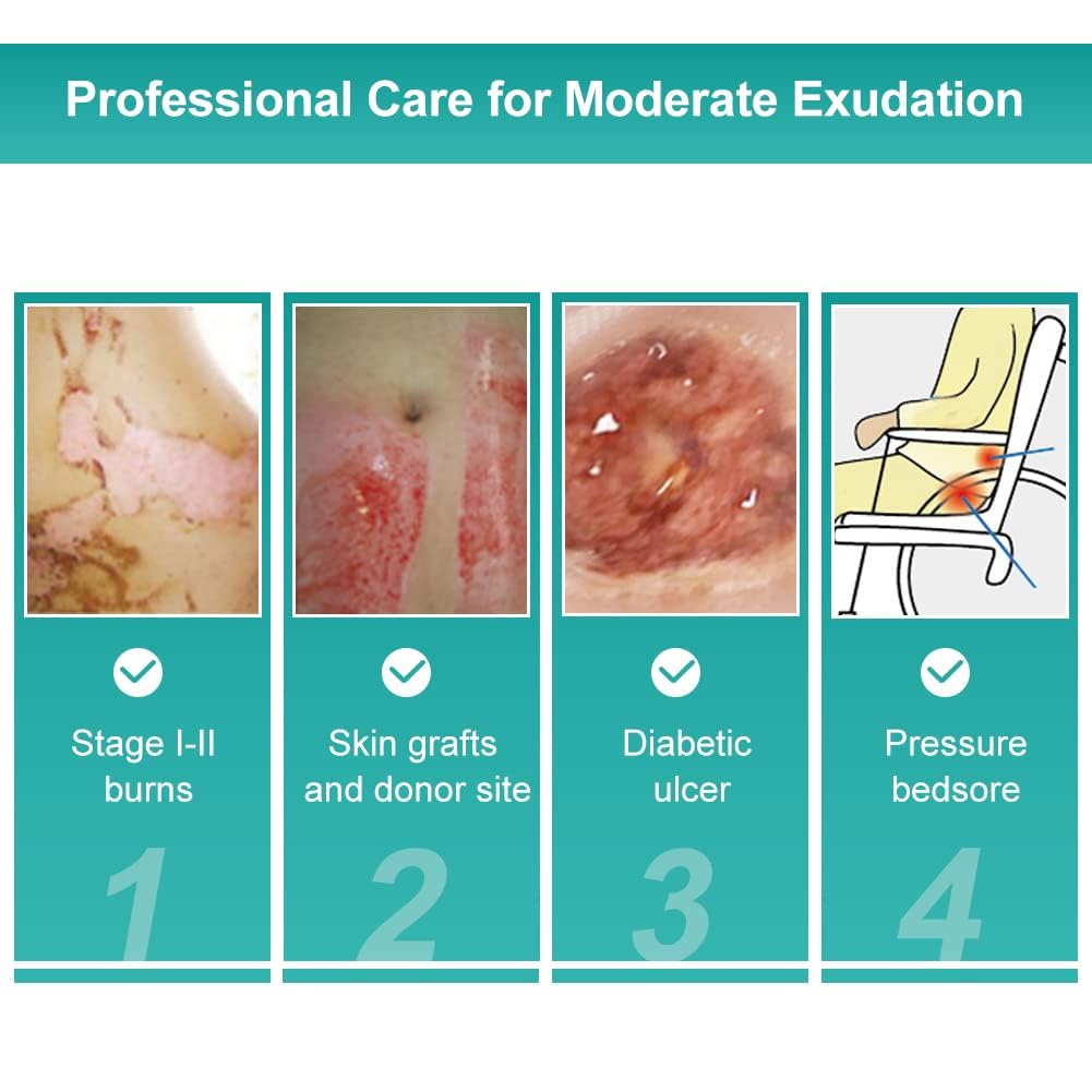 Dimora Hydrocolloid Dressing 4" x 4" for Wound Care, 10 Pcs Large Patch Bandages with Self-Adhesive for Bedsore, Burn, Blister, Acne Care, Super Absorbent for Fast Healing