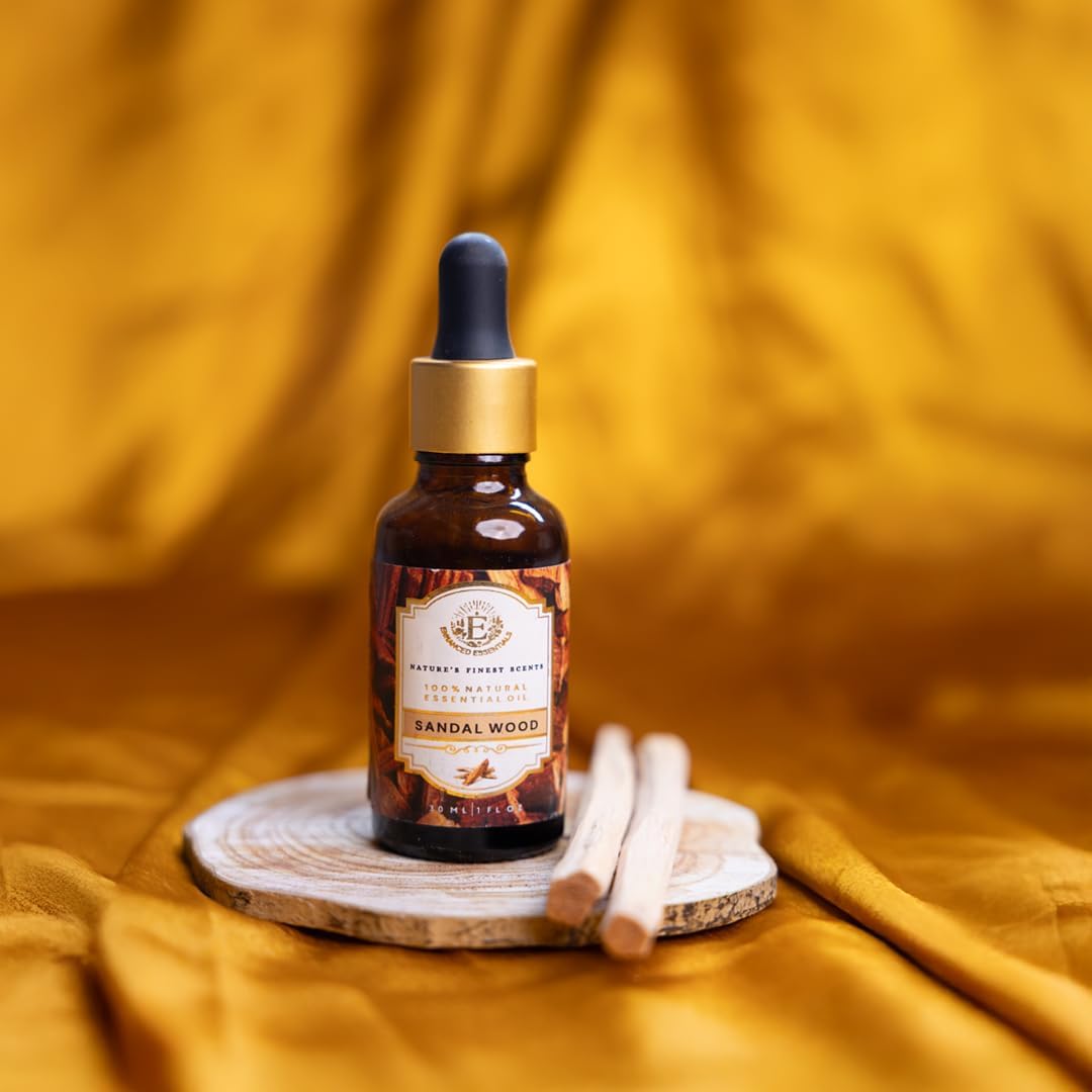 Luxurious Sandalwood Essential Oil by Enhanced Essentials|with Glass Dropper|Concentrated Essential Oil for Diffusers,Skin,Meditation,Aromatherapy,Massage,Perfume,Soap & Candle Making| 1 fl oz (30 ml)