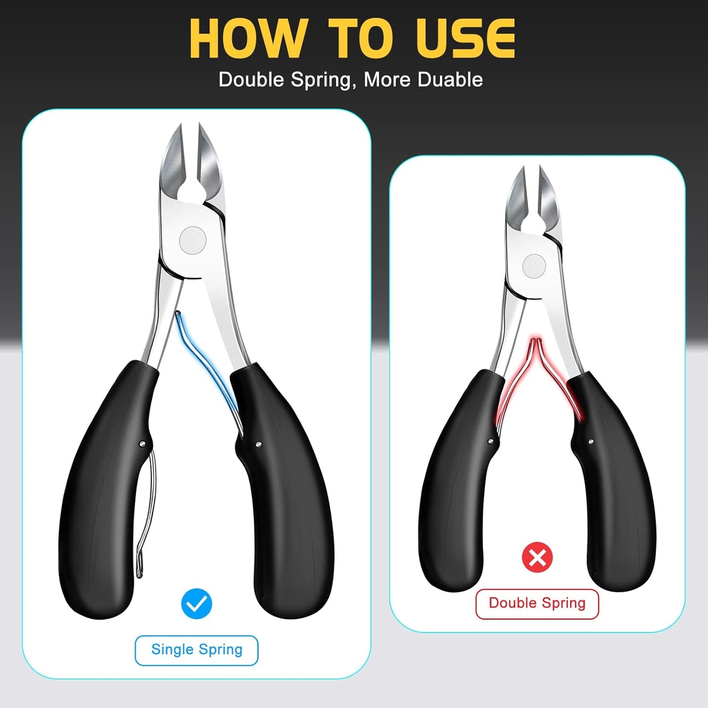 Toenail Clippers for Seniors Thick Toenails, Large Long Handle Toe Nail Clippers for Men with Wide Opening, Heavy Duty Sharp Nail Clippers with Catcher, Ingrown Toenail Clippers with Slanted Blade