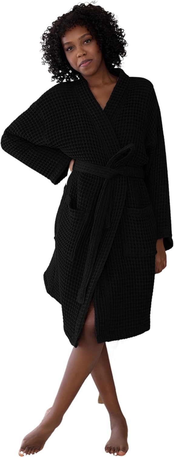 Womens Kimono Waffle Robe - Lightweight 100% Turkish Cotton Housecoat for All-Day Lounging - Bathrobe for Shower
