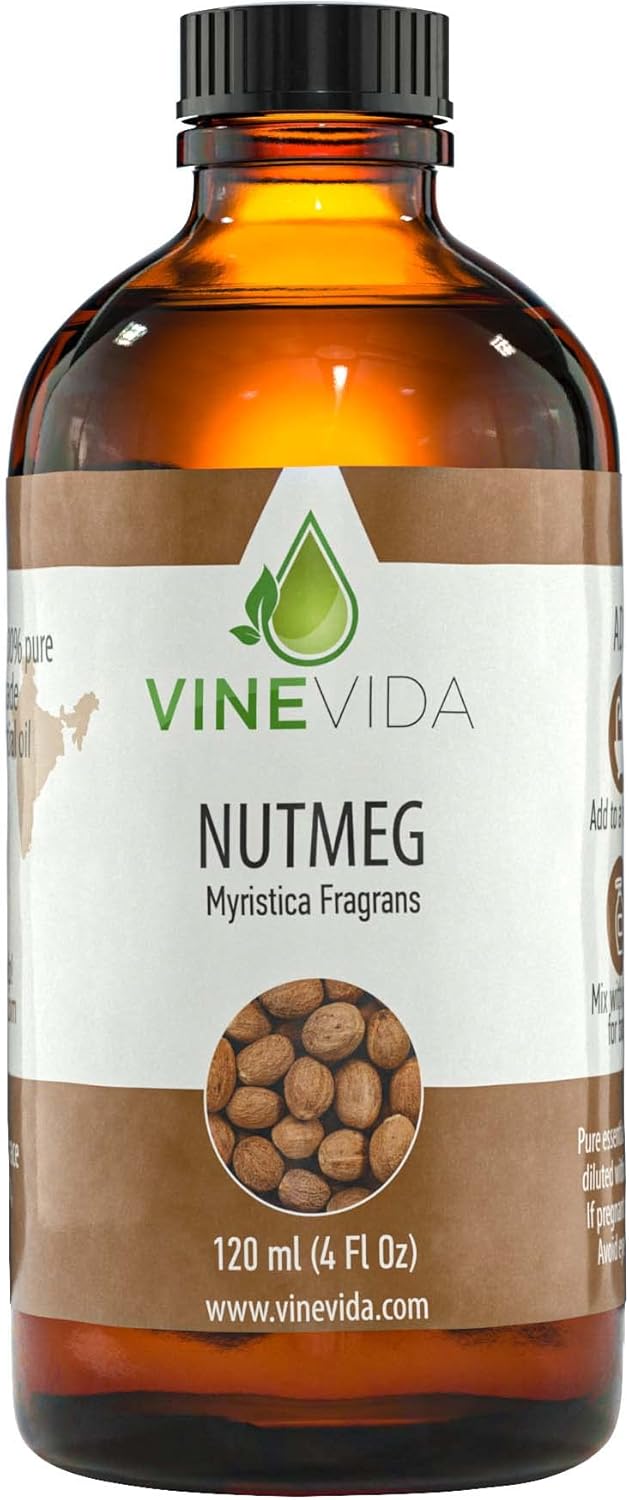 VINEVIDA Nutmeg Essential Oil 4 oz - Pure, Undiluted Nutmeg Oil for DIY Candle Scents - Safe for Skin