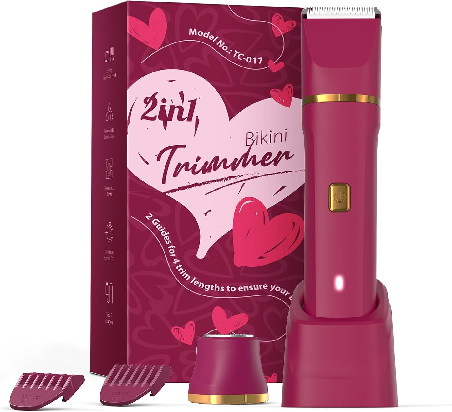 Electric Bikini Trimmer for Women - Waterproof Pubic Hair Trimmer & Facial Shaver, Rechargeable Cordless Electric Razor with Ceramic Blades, IPX7 Shower-Safe for Sensitive Skin, Christmas Gift for Her