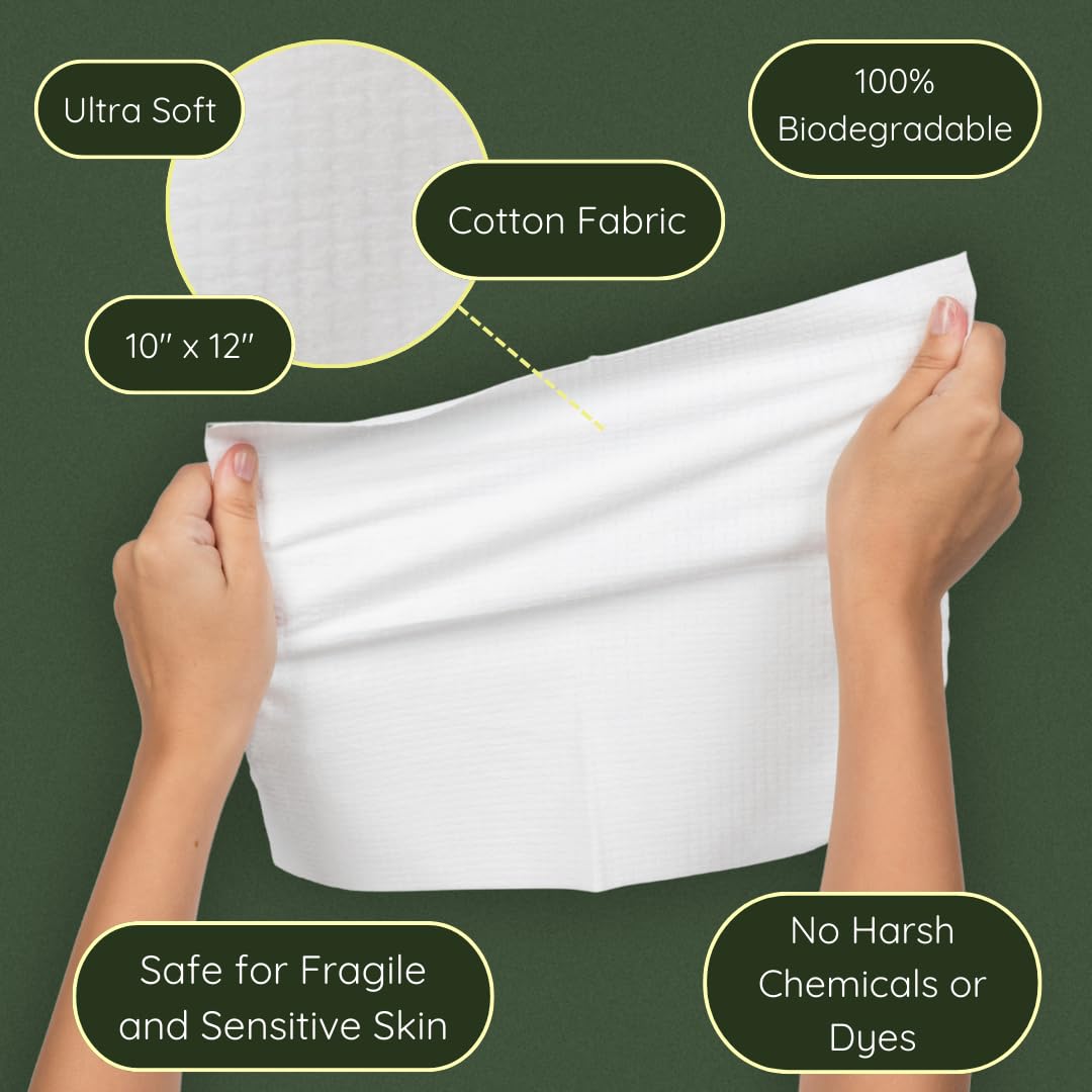 Clean Facial Towels for Sensitive Skin, 100% USDA Biobased Face Towels, 50 Count, Ultra Soft, Makeup Remover Dry Wipes, Cotton