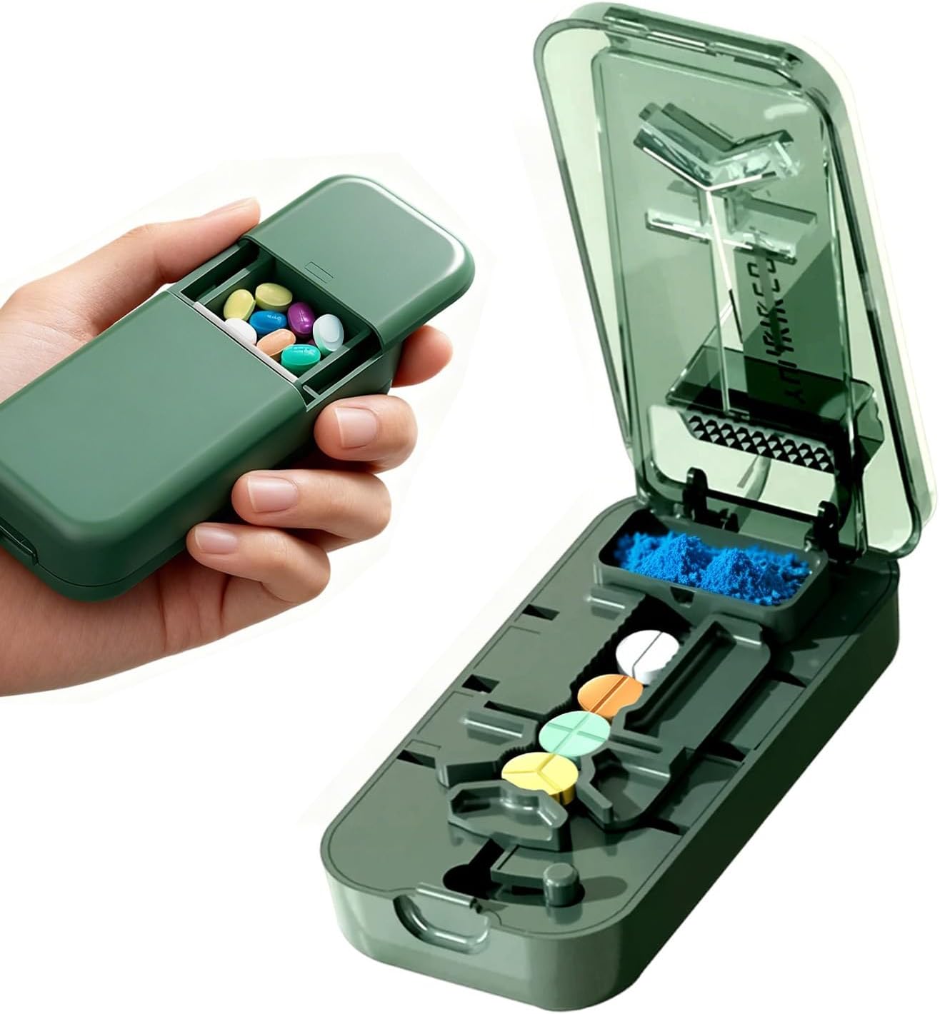 Pill Cutter Splitter for Small and Large Pills, 2026 Upgraded Portable Pill Cutter 1/4, 1/2 and 1/3 for Multiple Splitter Pills, Professional Pillss Cutting and Crusher with Storage Device (Green)