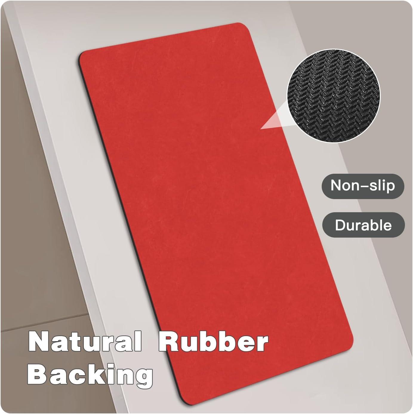 Christmas Bath Mat, Red Bathroom Rugs Non Slip Washable Thin Absorbent Bath Mat Fits Under Door Bathroom Floor Mat Perfect for Bath, Shower, or Sink 24"x60" Red