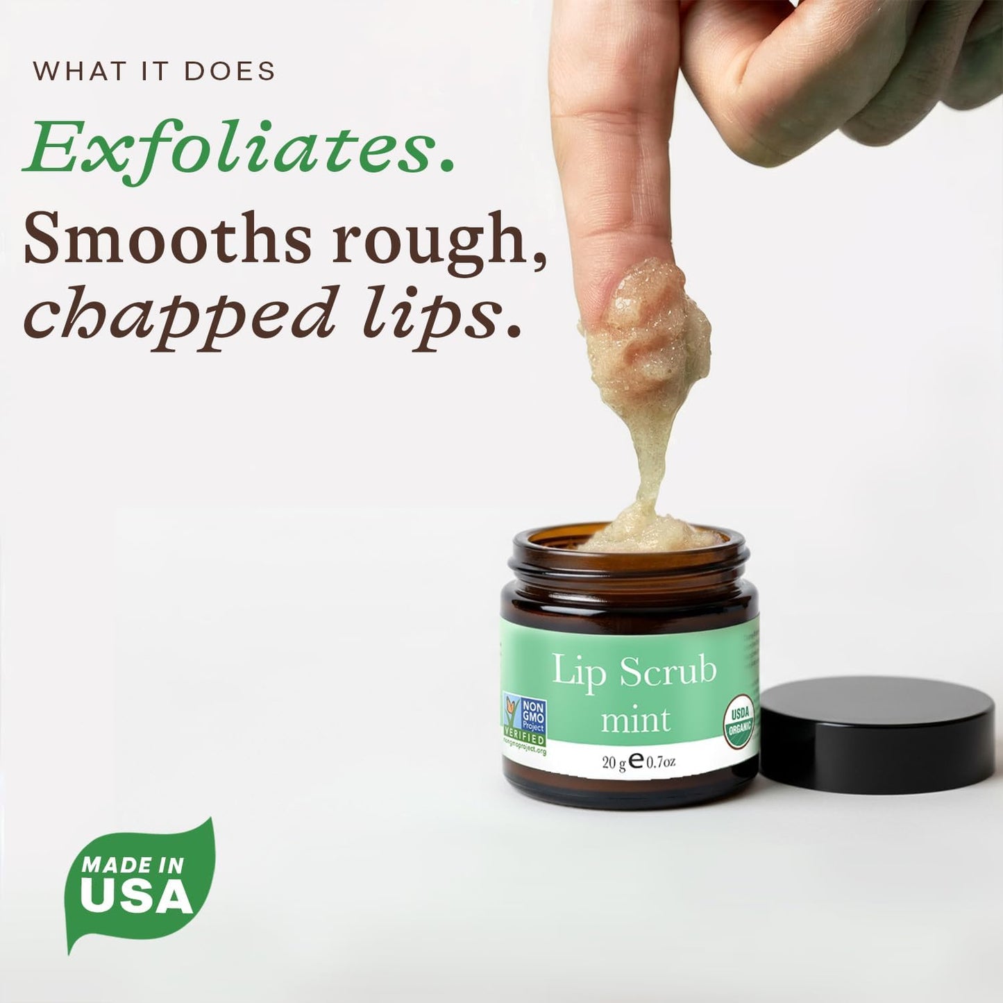 USDA Organic Lip Scrub Mint - USA Made with Natural Ingredients, Moisturizing Scrub Exfoliator for Dry Lips, Lip Sugar Scrubber Exfoliator for Smooth Lips, Small Beauty Gifts