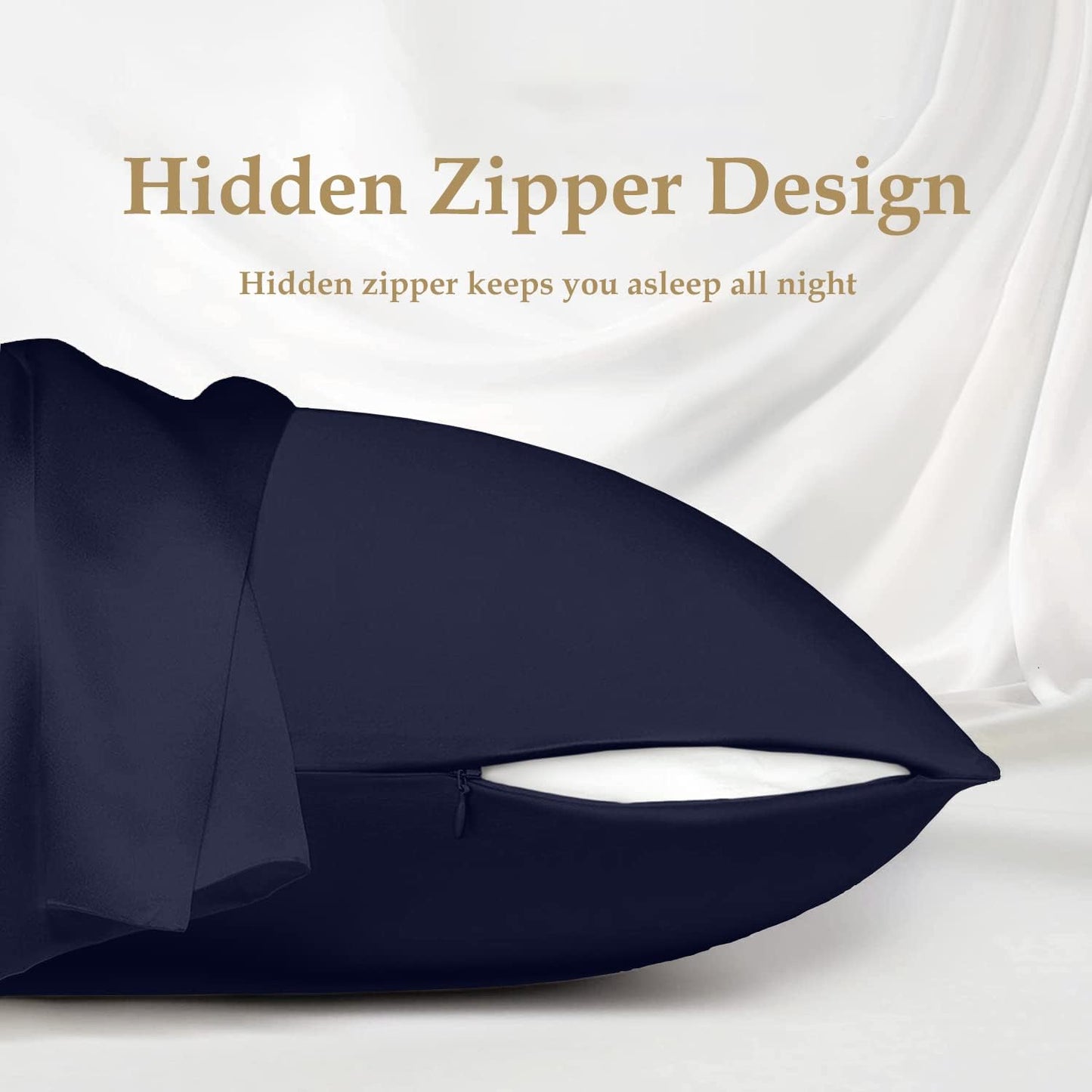 INSSL Silk Pillowcase for Women, Mulberry Silk Pillowcase for Hair and Skin and Stay Comfortable and Breathable During Sleep (King, Navy Blue)