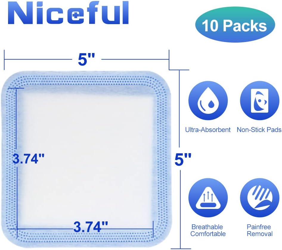 5" x 5" Super Absorbent Dressing Pads 10 Count – Non-Adhesive Bandage for Wound Care, Heavy Exudate Wound Pads Surgical Dressing for Pressure Ulcers, Bedsores, Diabetic Foot Ulcers