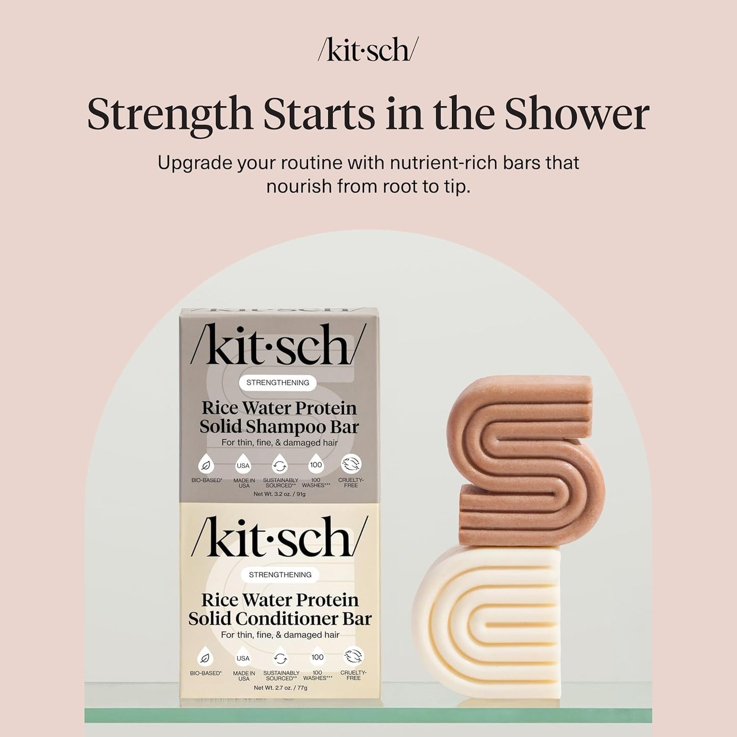 Kitsch Rice Water Shampoo & Conditioner Set – Solid Shampoo & Conditioner Bar with Protein for Hair Growth, Strengthening Hair & Damage Repair – Paraben, Sulfate & Silicone Free – 2 Pack