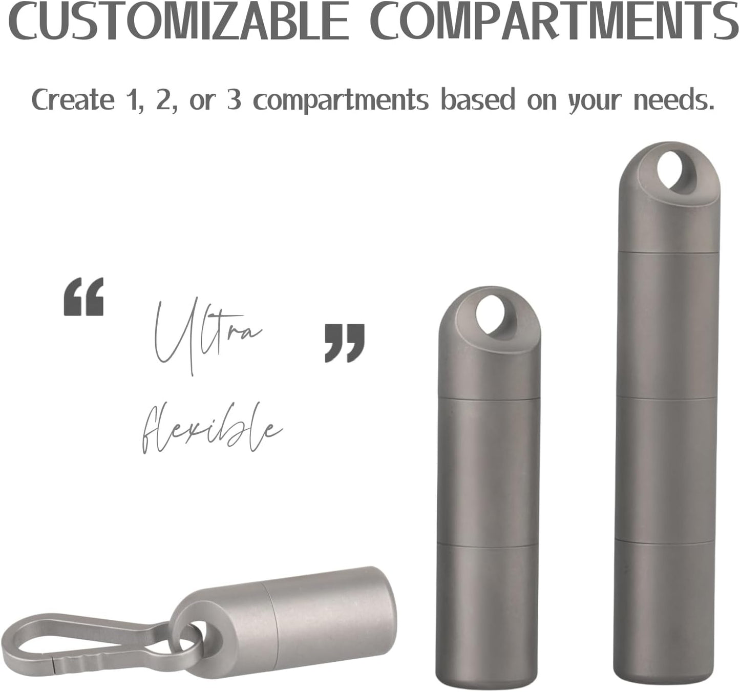 Titanium Keychain Pill Holder - Compact, Durable, and Waterproof 3-Compartment Small Pill Case - Portable and Versatile Medicine Container for Everyday Use and Travel (Titanium Grey)