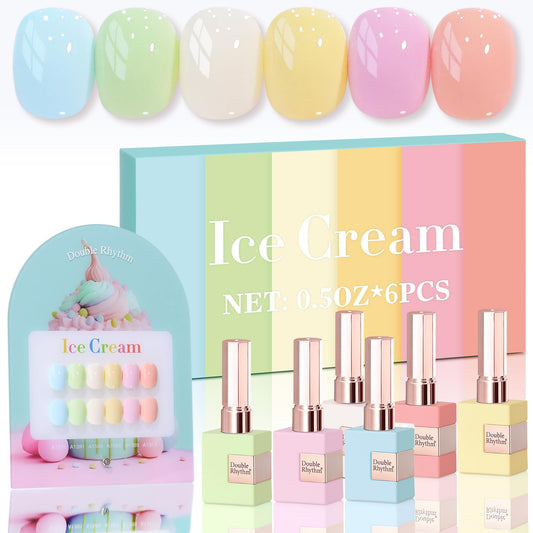 Double Rhythm 6 Pcs 15 ML Gel Polish Set Same Color Same Bottle Soak Off Gel Polish Kit Nail Art Manicure Salon DIY at Home for Women (Blue Green Beige Yellow Pink Orange-T6-9)