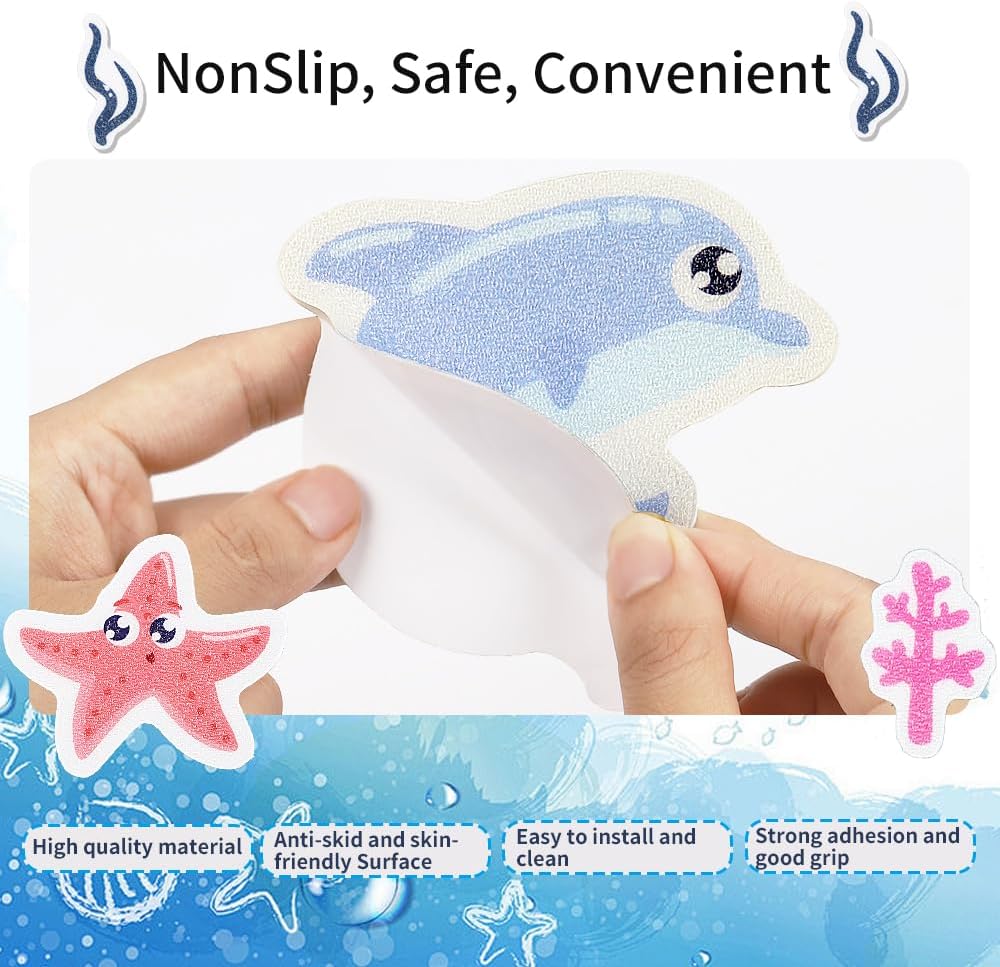 21PCS Non Slip Bathtub Stickers, Large Sea Submarine Creature Adhesive Kids Anti Slip Decal Treads for Shower and Bath Tub with Premium Scraper