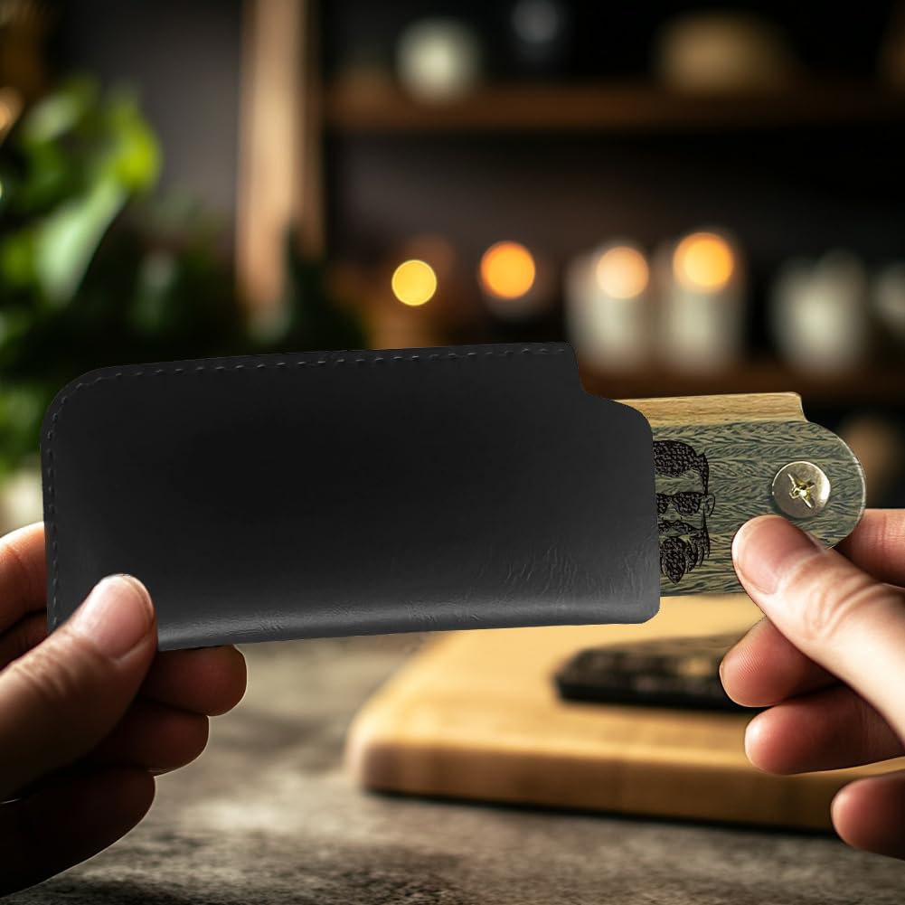 CHGCRAFT The Beard Man Folding Wooden Comb Foldable Beard Combs Carved Wooden Comb Fine Tooth Hair Combs with Imitation Leather Carrying Pouch for Men Grooming Mustaches Head Hair Husband Gift