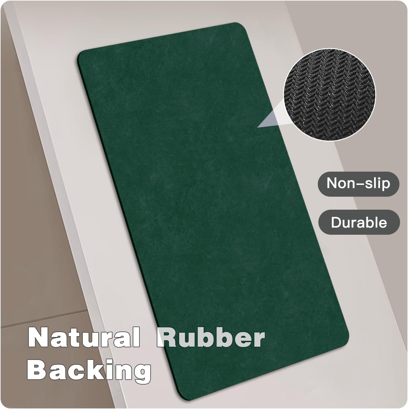 Bathroom Mat Quick Dry, Bathroom Rugs Non Slip Washable Thin Absorbent Bath Mat Fits Under Door Bathroom Floor Mat Perfect for Bath, Shower, or Sink 36"x48" Dark Green