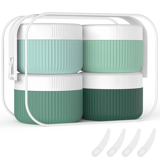 ME.FAN Travel Containers for Toiletries, TSA Approved 1.5 oz Silicone Cream Jars, Leak-proof Journey Containers, Trip Accessories with Lid for Cosmetic Face Hand 4 Pack White Lid - Blue