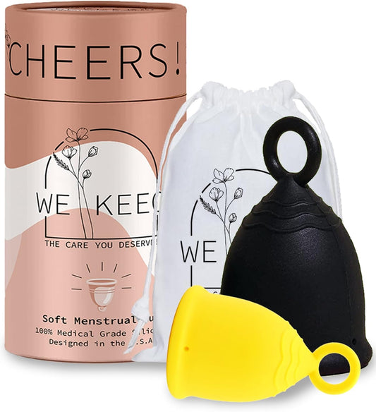 Menstrual Cup - Reusable, Soft & Safe Medical Grade Silicone Period Cup - 12 Hours Comfort - Eco Friendly Tampon & Pad Alternative for Active Lifestyle & Heavy Flow (Yellow & Black)