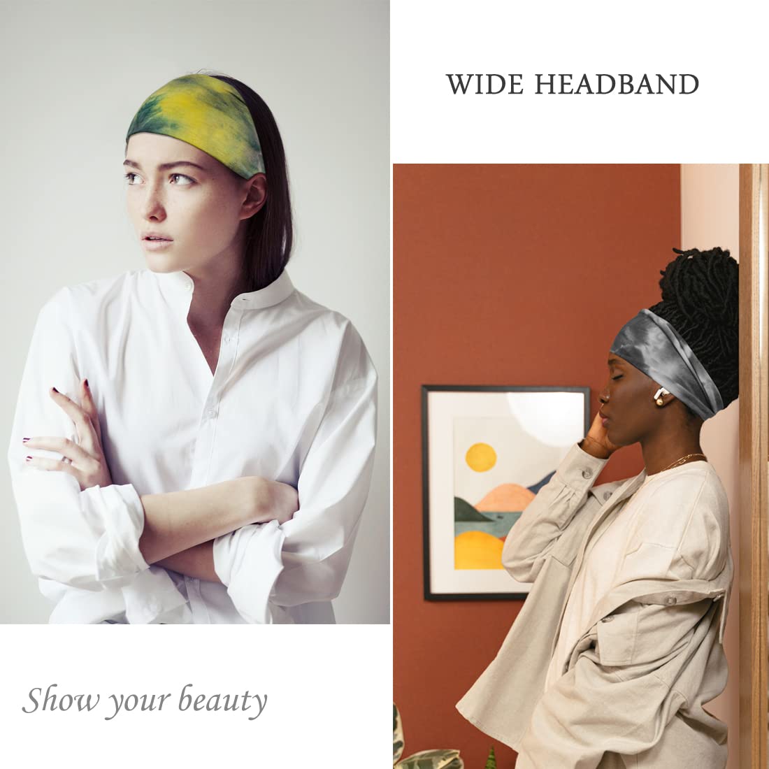 Headbands For Women Workout Wide Headband Yoga Head Bands For Women's Hair Accessories Fashion Band Tie Dye 6 Pack