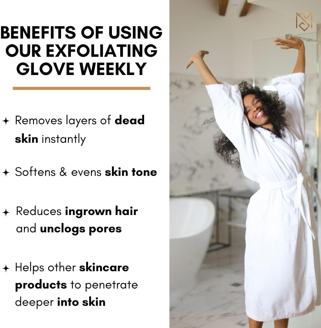 Exfoliating Glove Kessa Mitt Body Scrubber - Dead Skin Remover Shower Glove for Dead Skin Scrubbing and Deep Pore Cleansing - by MoroccanSource (3 Piece spa Set)