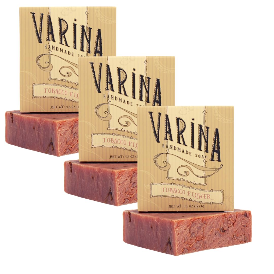 Varina Natural Tobacco Flower Bar Soap - Gentle Cleansing for Sensitive Skin, Earthy Scents - 3 Pack
