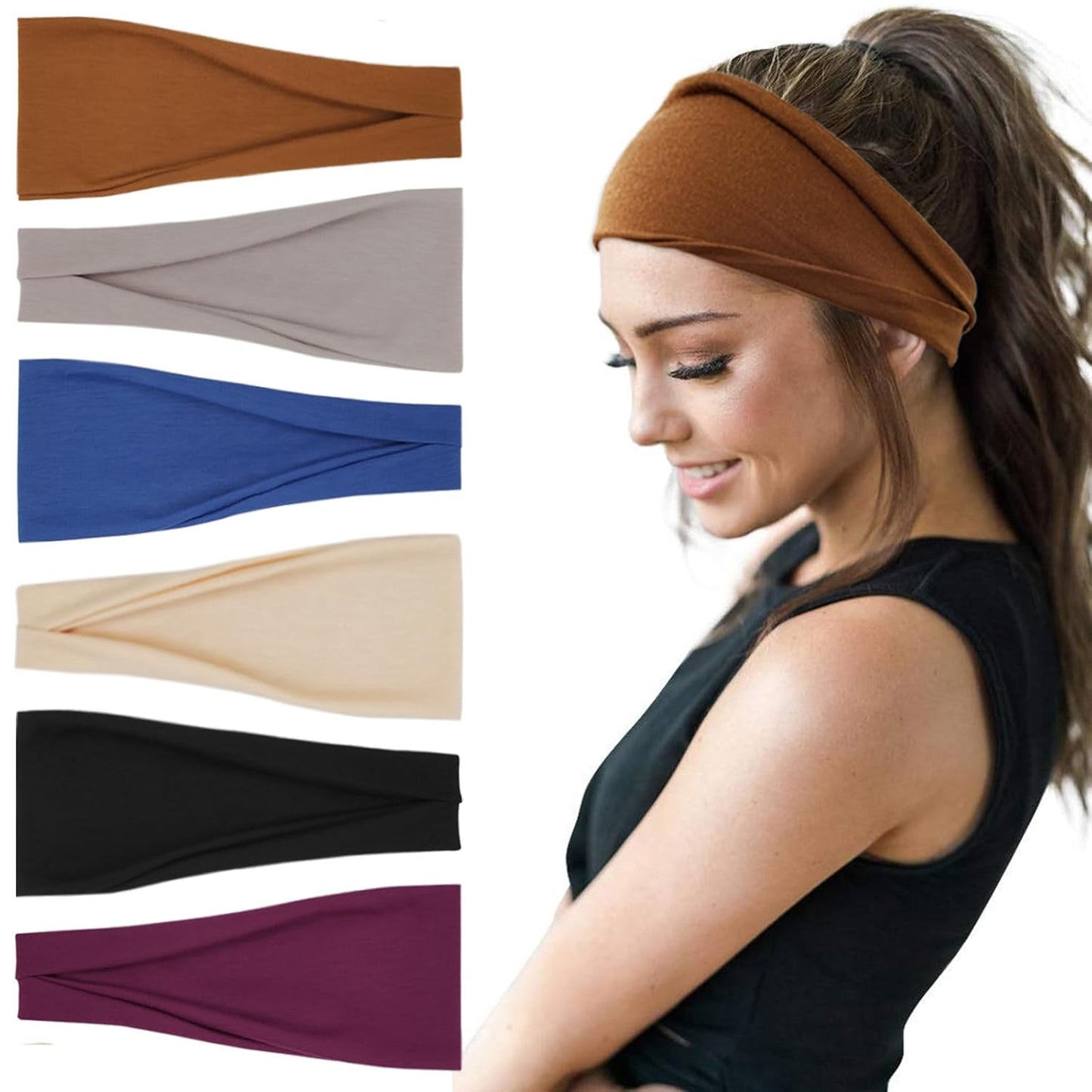 Fashion Headbands For Women Wide Headband Yoga Workout Head Bands Hair Accessories Band 6 Pack
