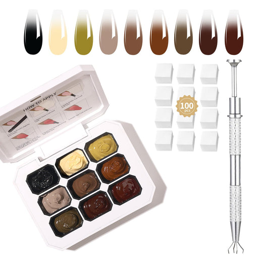 9 Colors Set Ombre Gel Nail Polish,Ombre Paint Nail Gel for Nails with 100Pcs Nail Sponges for 3D Nail Art in Salon or Home Use(omber-06)