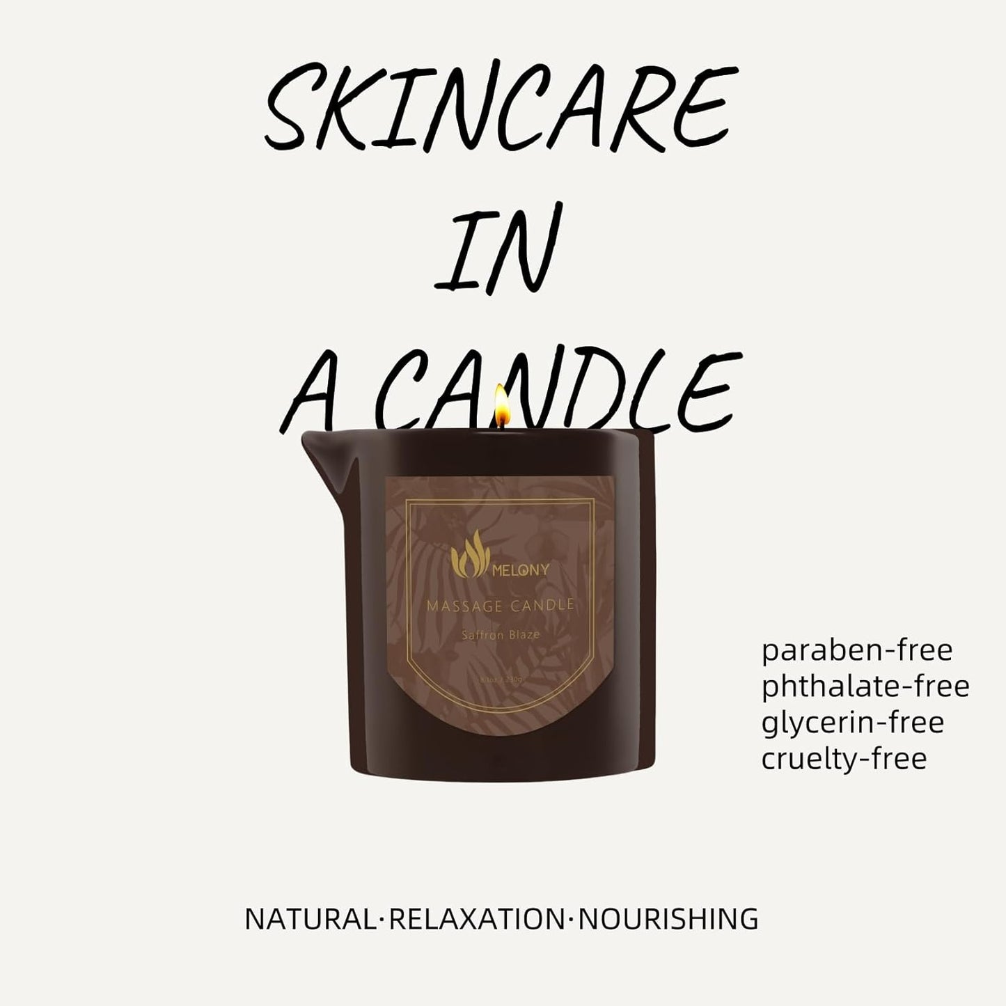 MELONY Massage Oil Candle for Pure Relaxation - 8.1 oz - Moisturizing Essential Oil Body Massage Candle for Home Spa- Amazing Gift for Women & Men (Saffron Blaze)