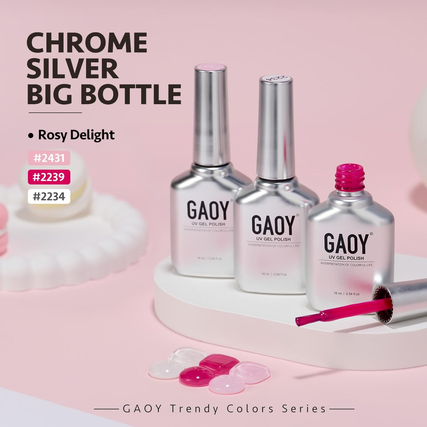 GAOY Gel Nail Polish Kit, 3 Colors 16ml Jelly White Pink, Soak Off UV Gel Polish Set - Rosy Delight