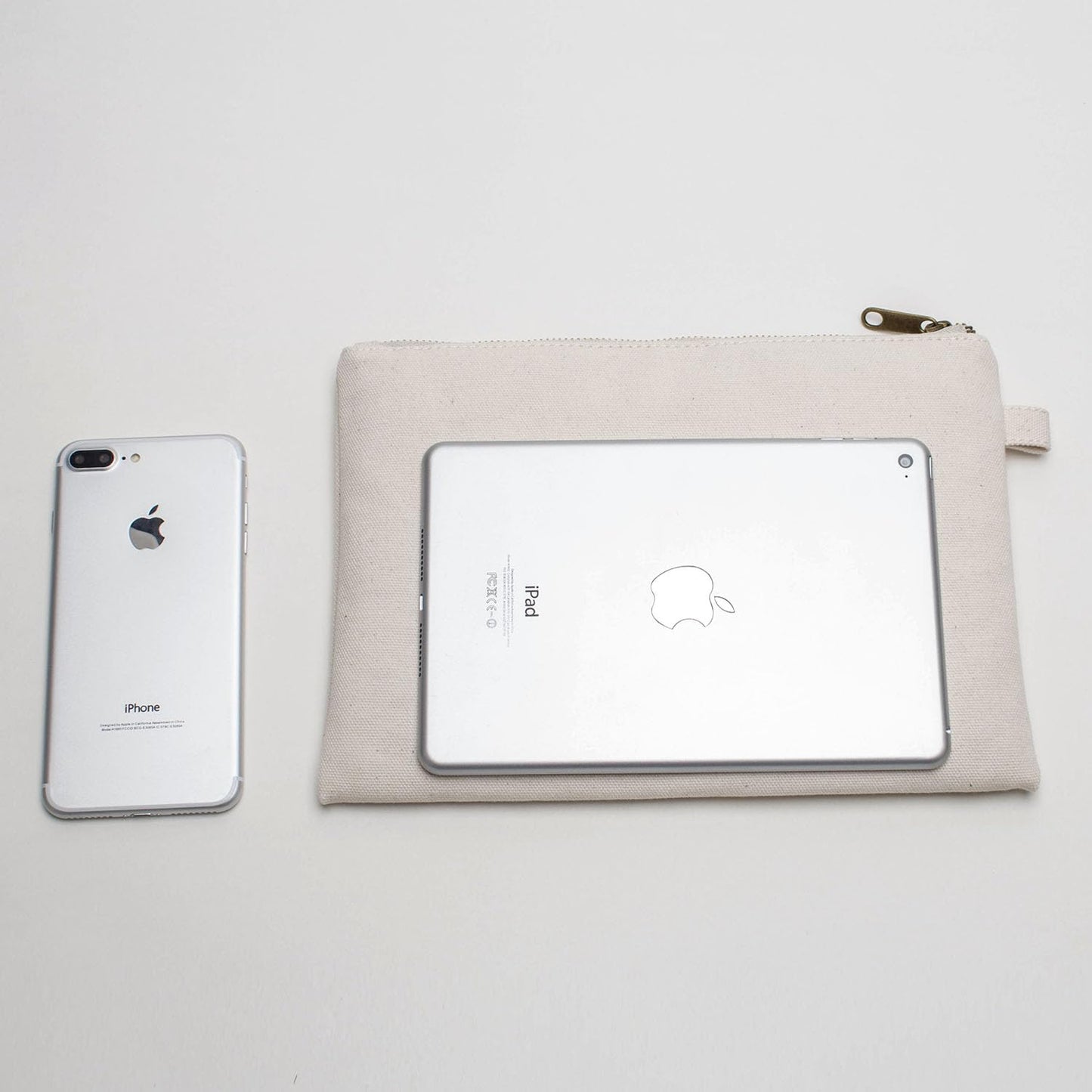 Cosmetic Bag plus wrist Multipurpose Makeup Bag with Zipper Cotton Canvas Bag Travel Bag Pencil Bag (Beige-basic, S)