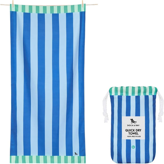 Dock & Bay Beach Towel - Quick Dry, Sand Free - Compact, Lightweight - 100% Recycled - Includes Bag - Blue Sky - Extra Large (200x90cm, 78x35)