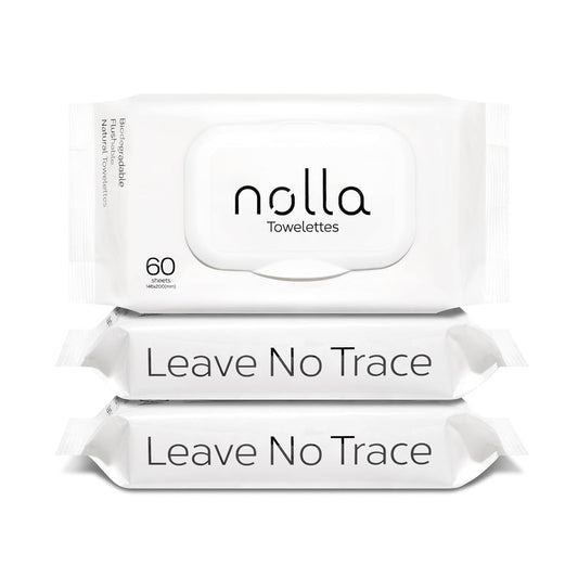 Nolla Flushable Wipes - 100% Plant-Based and Biodegradable - Soft, Unscented + Soothing Aloe and Vitamin E - For Adults and Kids 180 Count (3 Packs of 60)