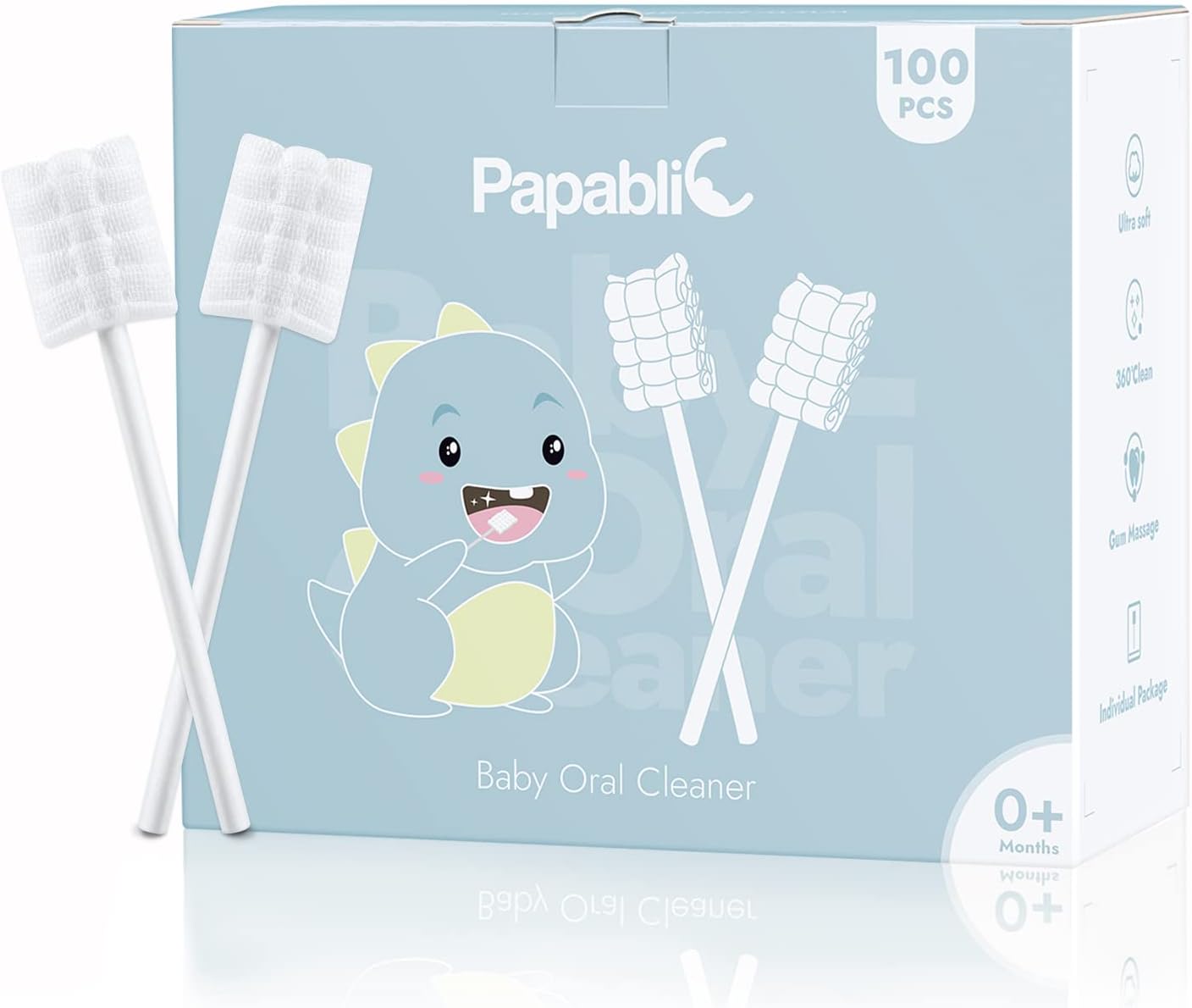 Papablic Baby Tongue Cleaner, Baby Oral Cleaner, Disposable Infant Mouth Cleaner Newborn, Upgrade Gum Cleaner with Paper Handle or Infants Ages 0-2 Years, 100 Pack