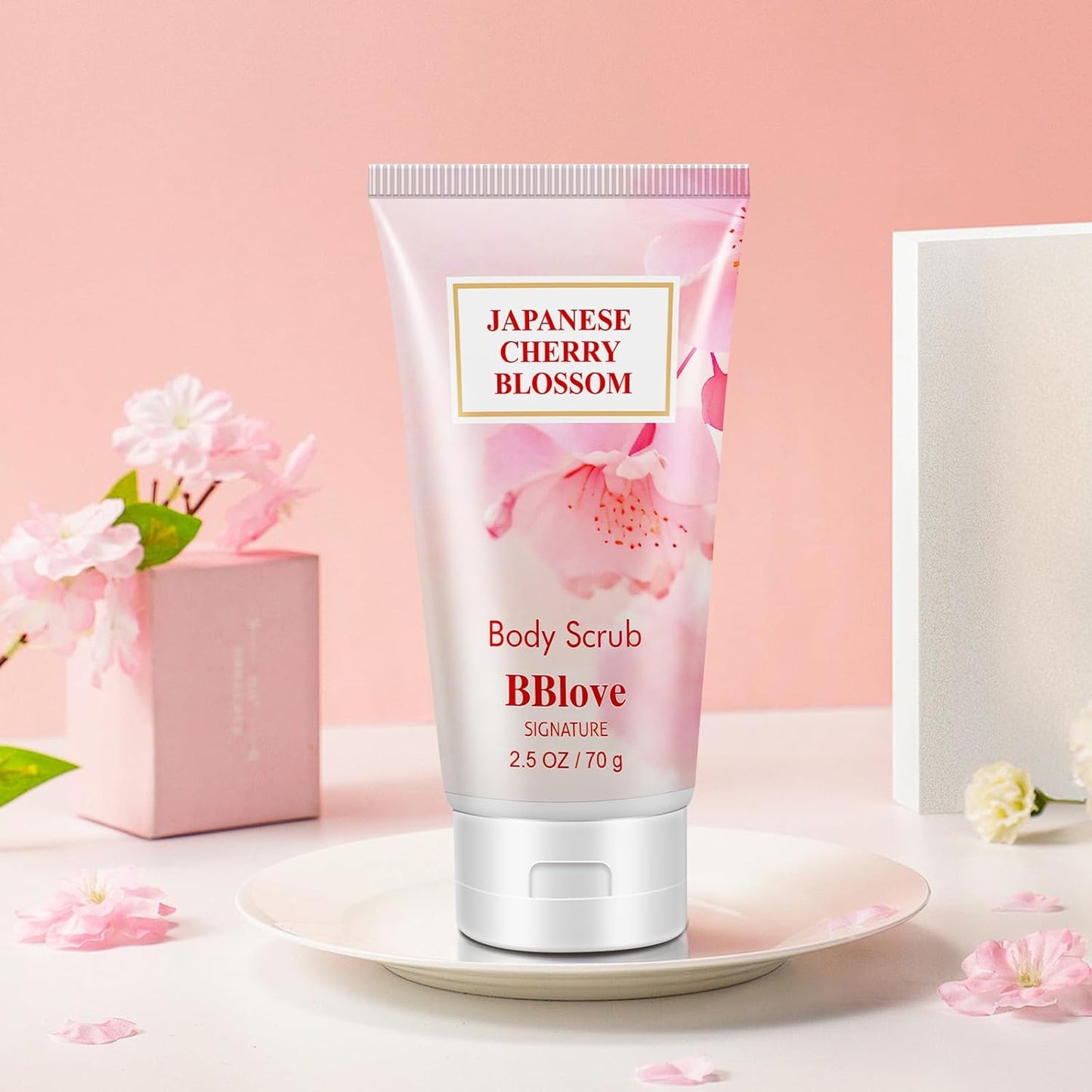 Bath and Body Gift Set for Women & Girls, Japanese Cherry Blossom, 4PCS Set for-Shower Gel, Body Lotion, Body Mist, Exfoliating Scrub, Body Care Set