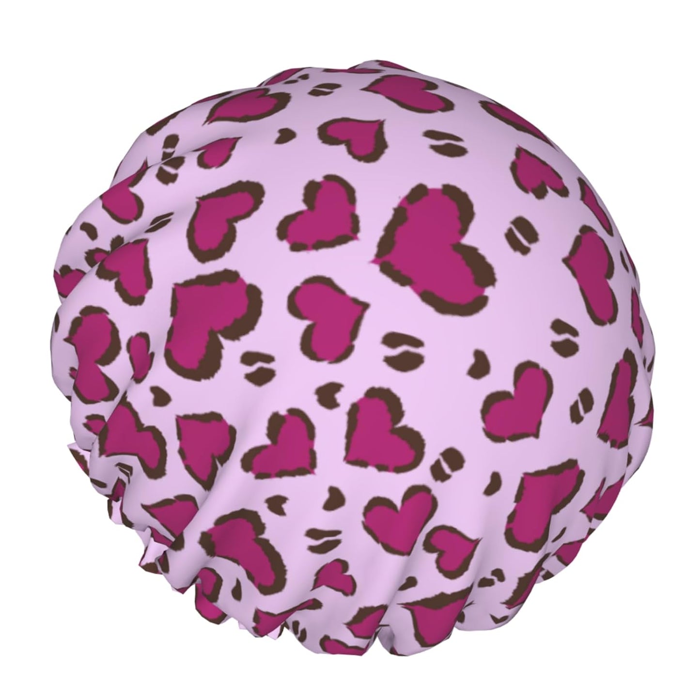 Leopard Print Shower Caps Purple Heart Dual-Layer Waterproof Bath Hat Reusable Hair Caps Elastic Hair Hat for Shower Cooking Clean Makeup Travel
