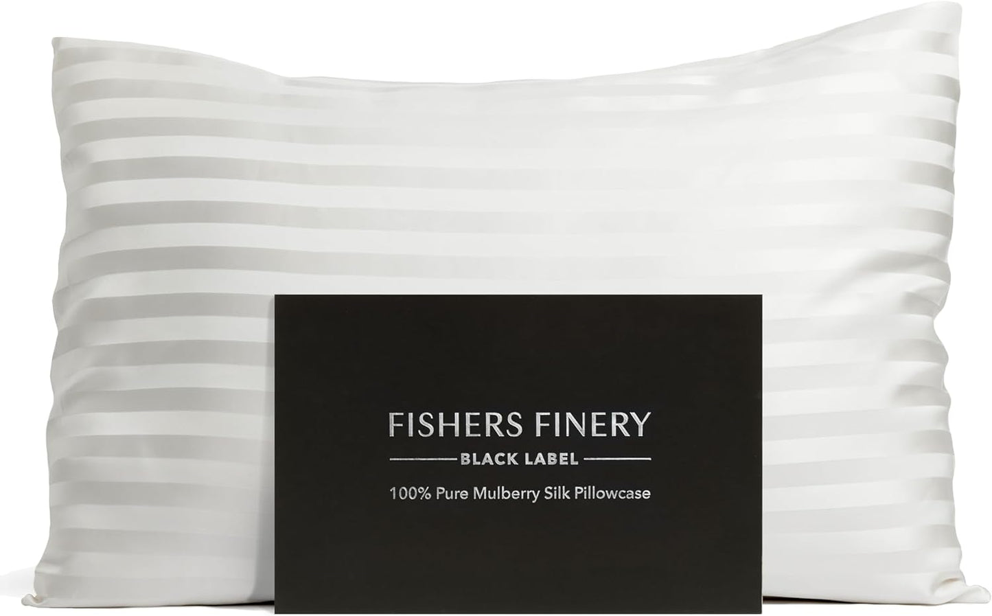 Fishers Finery 30mm 100% Pure Mulberry Silk Pillowcase, Quality Tested (White Stripe, Queen)