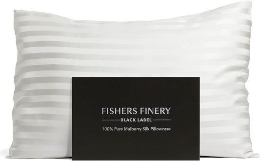 Fishers Finery 30mm 100% Pure Mulberry Silk Pillowcase, Quality Tested (White Stripe, King)