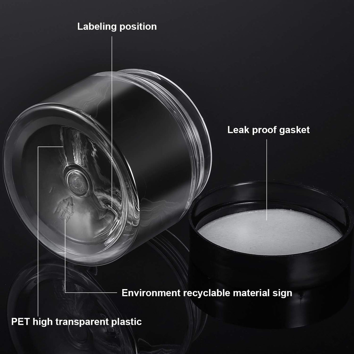 SATINIOR 12 Pack 4 oz Plastic Container Jars with Lids Round Clear Travel Cosmetic Container Slime Jars for Toiletries, Lotion, Cream, Ointments, Makeup, Rhinestone, Samples, Kitchen Storage(Black)