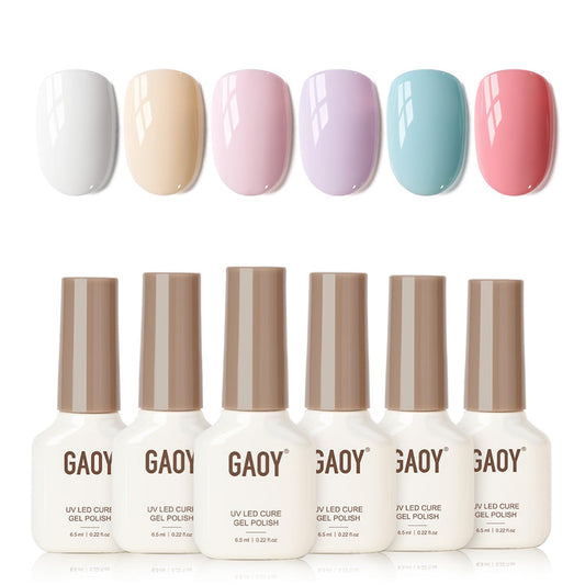 GAOY Gel Nail Polish Set including BabyBlue, Periwinkle Pastel Purple, Dusty Pink White Yellow for Manicure and Nail Art DIY at Home or Salon